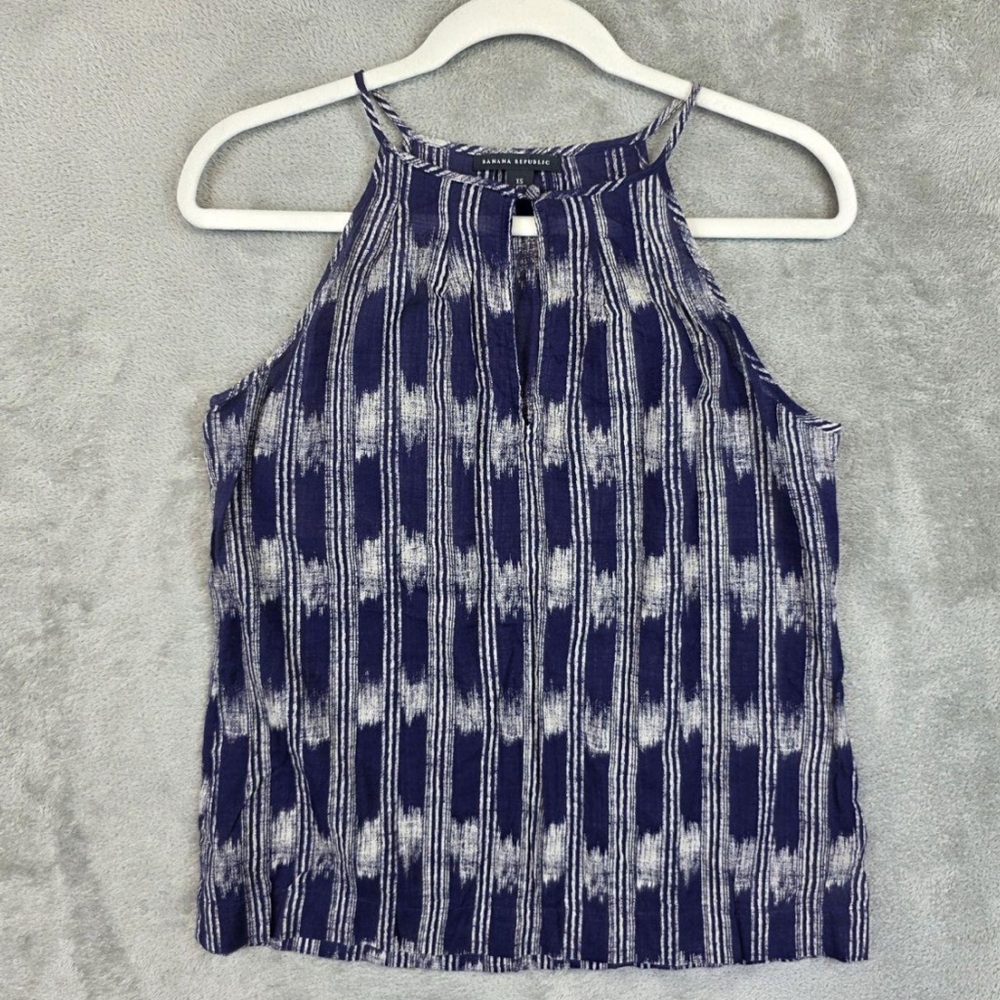 Banana Republic Navy and White Halter-Style Printed Tank